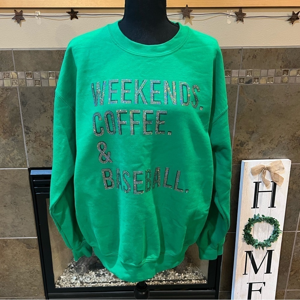 Green sweatshirt for baseball moms, size large